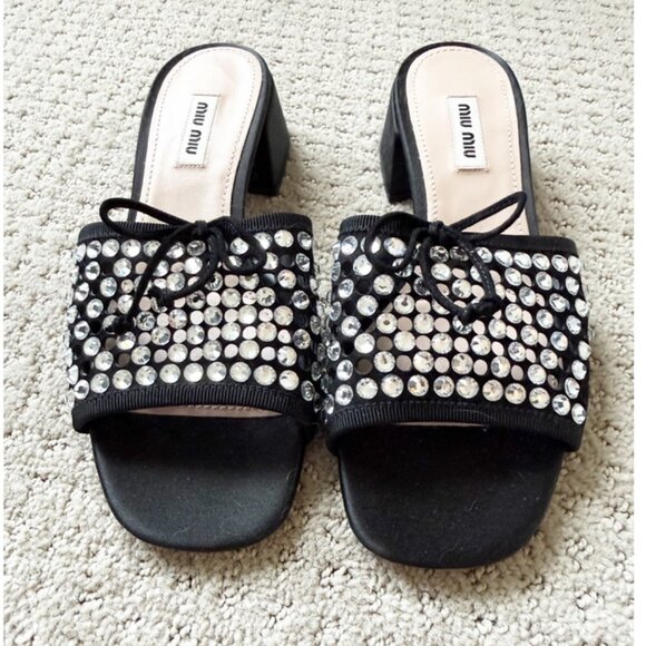 Miu Miu Leather Lasercut Accents Slides Women's Size: 7 | IT 37 - Picture 2 of 11